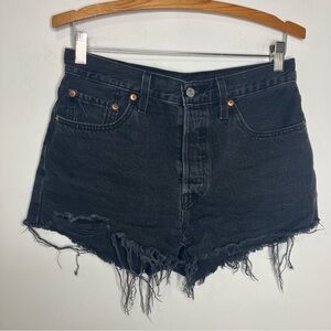Levi's 501 cut off Jean shorts button fly black women's size 29 casual raw hem